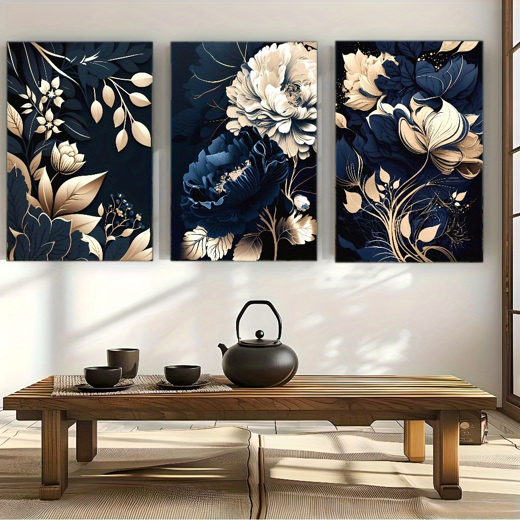3pcs Navy Blue, Golden, Beige, - Canvas Wrap Ready recension och pris